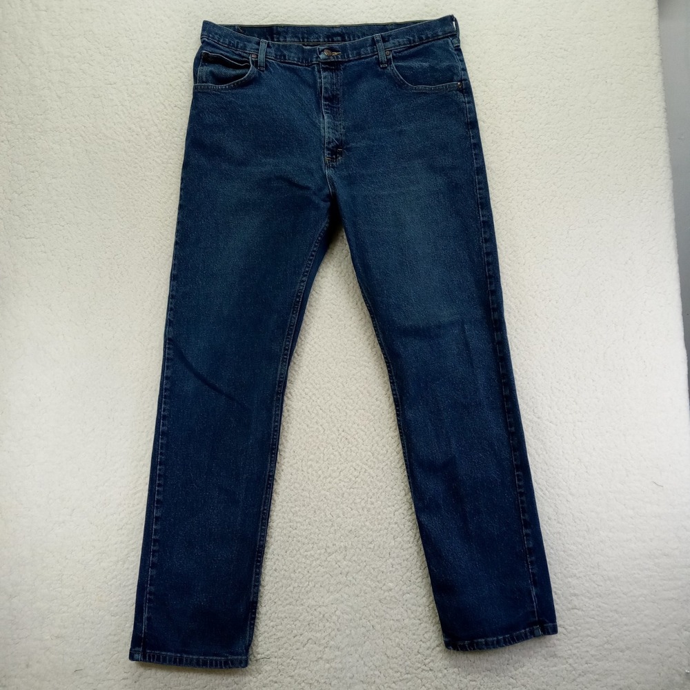 Wrangler Mens‎ Dark Wash Straight Leg Jeans Size 38x34 Denim Cotton Spandex